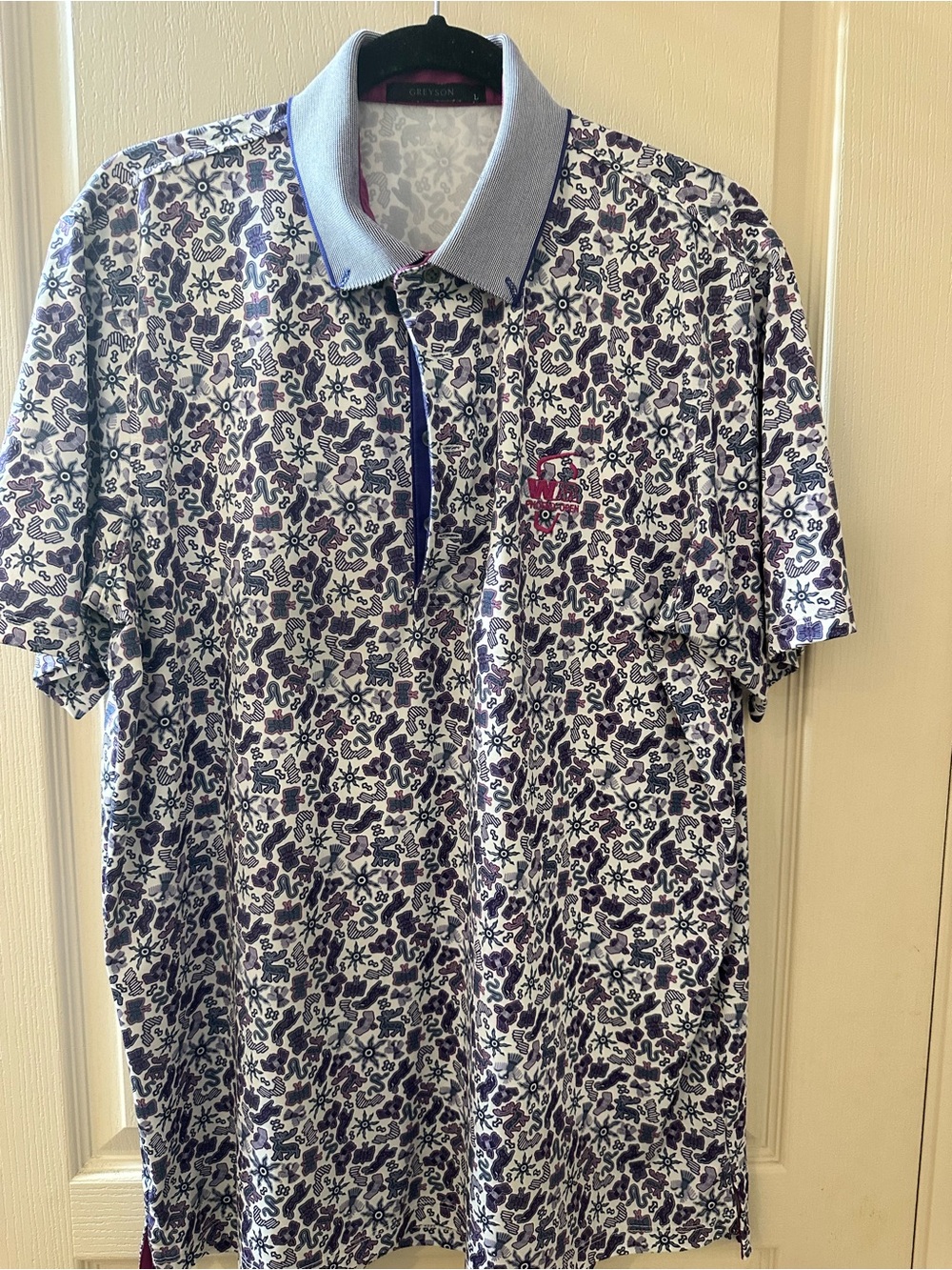 Greyson Men’s White Polo with Navy and Purple Floral Print